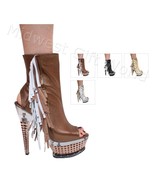 6&quot; Fancy Leather Fringed Ankle Boots w/Julie Platform - Sz 5-11 #3325-AB - £157.68 GBP