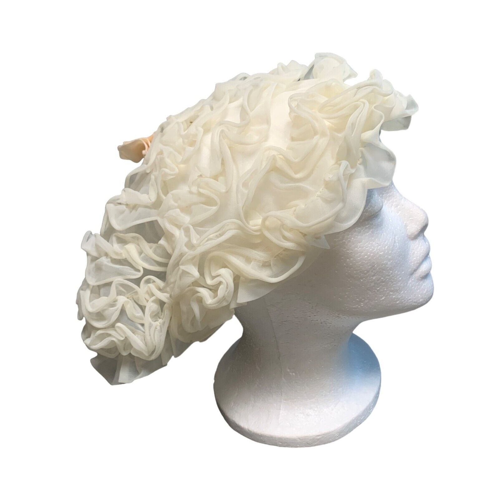 Vintage Womens Ivory Ruffled Sleeping Cap - $30.60