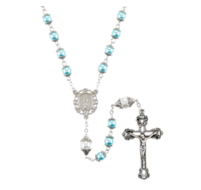 Something Blue Bridal Wedding Rosary Catholic Gift Imitation Pearl Beads - $14.99