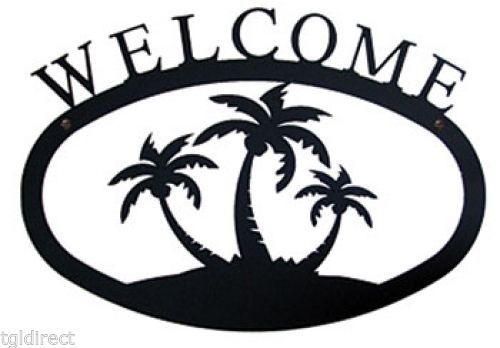 Primary image for Wrought Iron Welcome Sign Palm Trees Silhouette Large Outdoor Plaque Home Decor