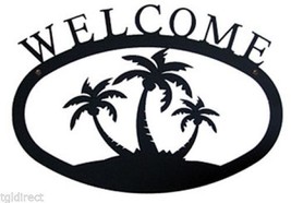 Wrought Iron Welcome Sign Palm Trees Silhouette Large Outdoor Plaque Home Decor - $45.46