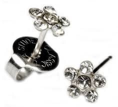 Silver April Crystal Daisy Ear Piercing Earrings System 75 Cartilage Earring Stu - $7.99