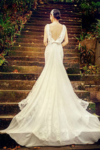 Rosyfancy Illision Neck Beaded Lace Mermaid Wedding Dress Chiffon Cowl And Train - £251.79 GBP