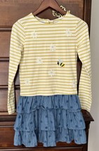 Mini Boden Girls Embroidered Hotchpotch Dress Yellow Bee Size 11-12 applique dot - £15.54 GBP