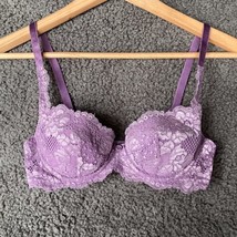 Victoria Secret Push Up Bra Lavender Satin Lace Padded Underwire Pre-Owned 32B - £11.71 GBP