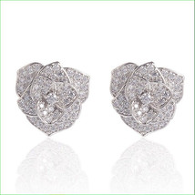 1.50Ct Round Cut CZ Diamond Flower Stud Pushback Earrings 14K White Gold Finish - £124.04 GBP