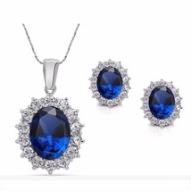 Vienkim 2021 New Fashion Blue Silver Color Crystal Jewelry Set Vintage Party Wat - £18.86 GBP