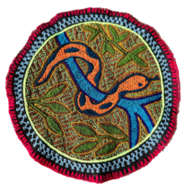 Shipibo Hand Embroidered Round Patch | Snake | 10&quot; (25 cm) Diameter - £22.00 GBP