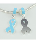 BLUE Cancer Awareness Ribbon Dangle Bead Charm Bracelets Pendant USA FAS... - £2.37 GBP