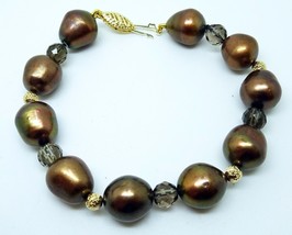 14k Yellow Gold Baroque Freshwater Chocolate Pearl Bracelet Jewelry (#J3... - £131.56 GBP