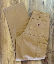 Carhartt Pants Mens 32x34 Coyote  Flannel Lined Carpenter Duck Canvas - $44.55
