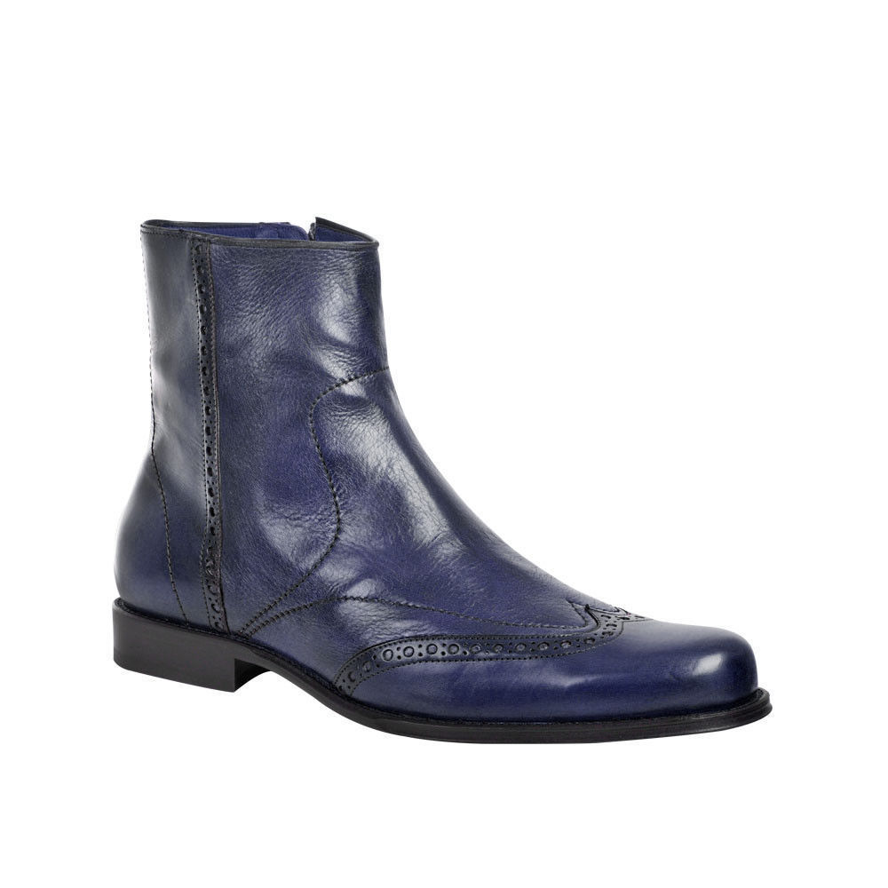 Custom Men Blue Chelsea Jumper SlipOn Win Tip Genuine Leather Ankle Boot US 7-16