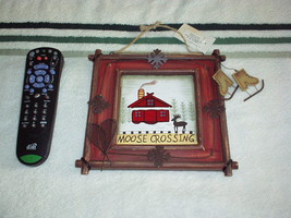 1990&#39;s MOOSE CROSSING HOLIDAY Tin &amp; Wood 3-D Wall HANGER Frame (Boots/Fl... - $12.00