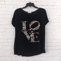 Agenda Top Womens XL Black Love Spellout Animal Print Short Sleeve Shirt  - £12.70 GBP