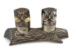 Vintage M.H. silver plated owls on a branch Salt &amp; Pepper Shakers - £25.46 GBP