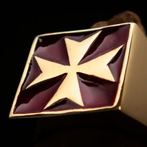 Square shaped Mens Templar Knight Pinky Ring red Maltese Cross - solid Brass - £22.38 GBP+