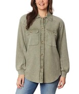 Briggs Womens Shirt Green Waffle Button-Front Long Sleeves Pockets Relax... - $54.69 CAD