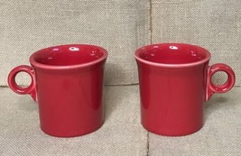 Fiesta Ware Red O Ring Handle Coffee Mugs Cup Set Of 2 Homer Laughlin - $11.88