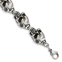 Stainless Steel Antiqued and Polished Skull Link 8.5 inch Bracelet - $119.00