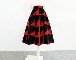 Winter Red Black Midi Party Skirt Women Plus Size Woolen Pleated Skirt image 2