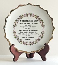 Vintage Collector Plate Gold &quot;Mother and Dad&quot; 7 1/2&quot;  Sentiment Nostalgi... - £5.88 GBP