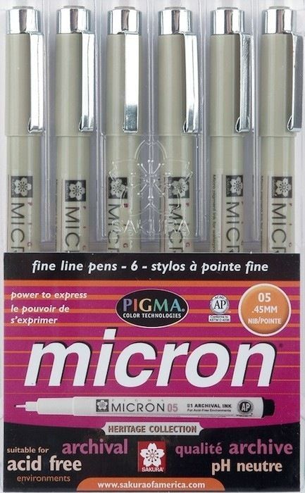 Micron Fine Line Pens 0.45mm (size 05) Set of 6 Colors 30065 - $10.95