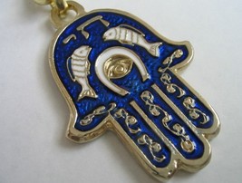 Blue Lucky Hamsa Evil Eye fish KeyRing Israel Jewish Hebrew Travelers Prayer - £7.52 GBP