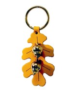 YELLOW OAK LEAF DOOR CHIME - Handmade Stitched Leather &amp; Solid Brass Aco... - £23.92 GBP