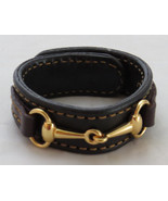 Snaffle Bit Bracelet Black Brown Fine Leather Gold Horse Equestrian USA ... - £35.16 GBP