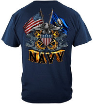 Military T-shirt - Navy - Double Flag Navy Shield - £13.18 GBP