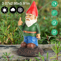 Naughty Garden Gnome Decor Yard Lawn Ornament Funny Middle Finger Dwarfs... - $20.89