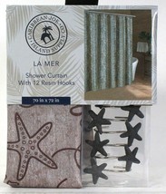 Caribbean Joe Island Supply Co 70&quot; X 72&quot; La Mer Shower Curtain &amp; 12 Hooks - £26.37 GBP