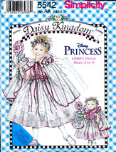 Disney Princess Daisy Kingdom Girl &amp; Doll Dresses Simplicity 5542 Pattern Oop - £10.20 GBP