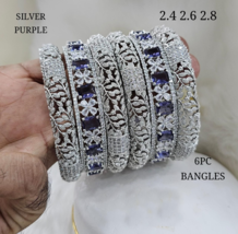 Indian Silver plated Kada CZ Bracelet Size 2.10 2.8 2.6 2.4 Bangles Jewelry Set - £75.91 GBP