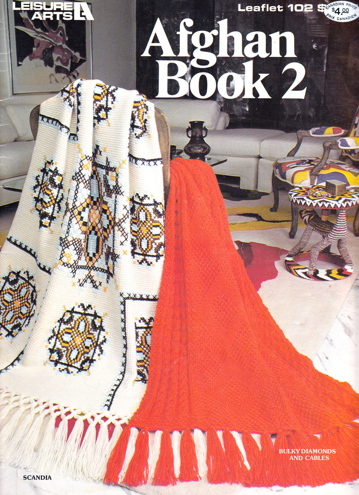 AFGHAN BOOK 2 LEISURE ARTS #102 WITH 16 DIFFERENT PATTERN DESIGNS EAGLE ARAN + - $9.98