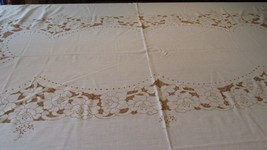 &quot;&quot;IVORY WITH BROWN CUT WORK - LIKE DESIGN&quot;&quot; - TABLECLOTH - 70 X 100 - $12.89