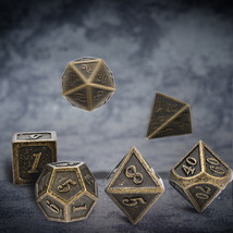 7Pcs Ancient Brass Solid Metal Polyhedral Dice W/ Storage Box D&amp;D For Table Game - £18.86 GBP