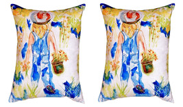 Pair of Betsy Drake Garden Girl No Cord Pillows - £63.15 GBP