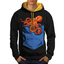 Wellcoda Octopus Pocket Mens Contrast Hoodie, Sea Animal Casual Jumper - £31.46 GBP