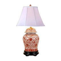 Beautiful Oriental Porcelain Orange And White Ginger Jar Lamp Lotus Pattern 29&quot; - £292.79 GBP