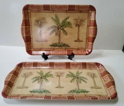 2 Kathleen Denis Melamine Serving Trays Palm Trees 15x7.25 / 13x8.5 - $23.03