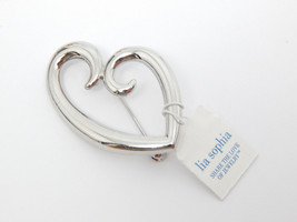 LIA SOPHIA Open HEART Silvertone BROOCH Pin - 1 5/8 inches - NWT - FREE ... - £10.69 GBP