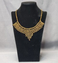 Beaded Choker Necklace Woven Mesh Collar Necklace 18&quot; Gold &amp; Black Seed Beads - $13.86