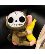 Ebros Furrybones Skeleton Pink And Brown Baby Monkey Banana Plush Toy Do... - £22.37 GBP