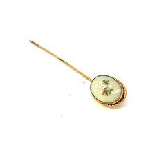 Vintage Signed 12k Gold Filled Lenox Oval Porcelaine Floral Lapel Hat Stick Pin - £28.56 GBP