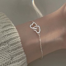New Silver Color Double Heart Bracelet &amp; Bangle for Women Fine Fashion Jewelry W - £11.85 GBP