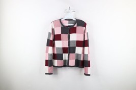 Vtg 90s Coogi Style Womens Small Ed Bassmaster Checkered Knit Cardigan Sweater - £46.56 GBP