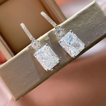 Trend Real 925 Sterling Silver 8*10Pink Quartz Topaz Lab Diamonds Dangle Earring - £55.38 GBP