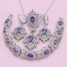 New Arrivals Purple Zircon 925 Silver Jewelry Sets for Women Bracelet Earrings N - £24.37 GBP