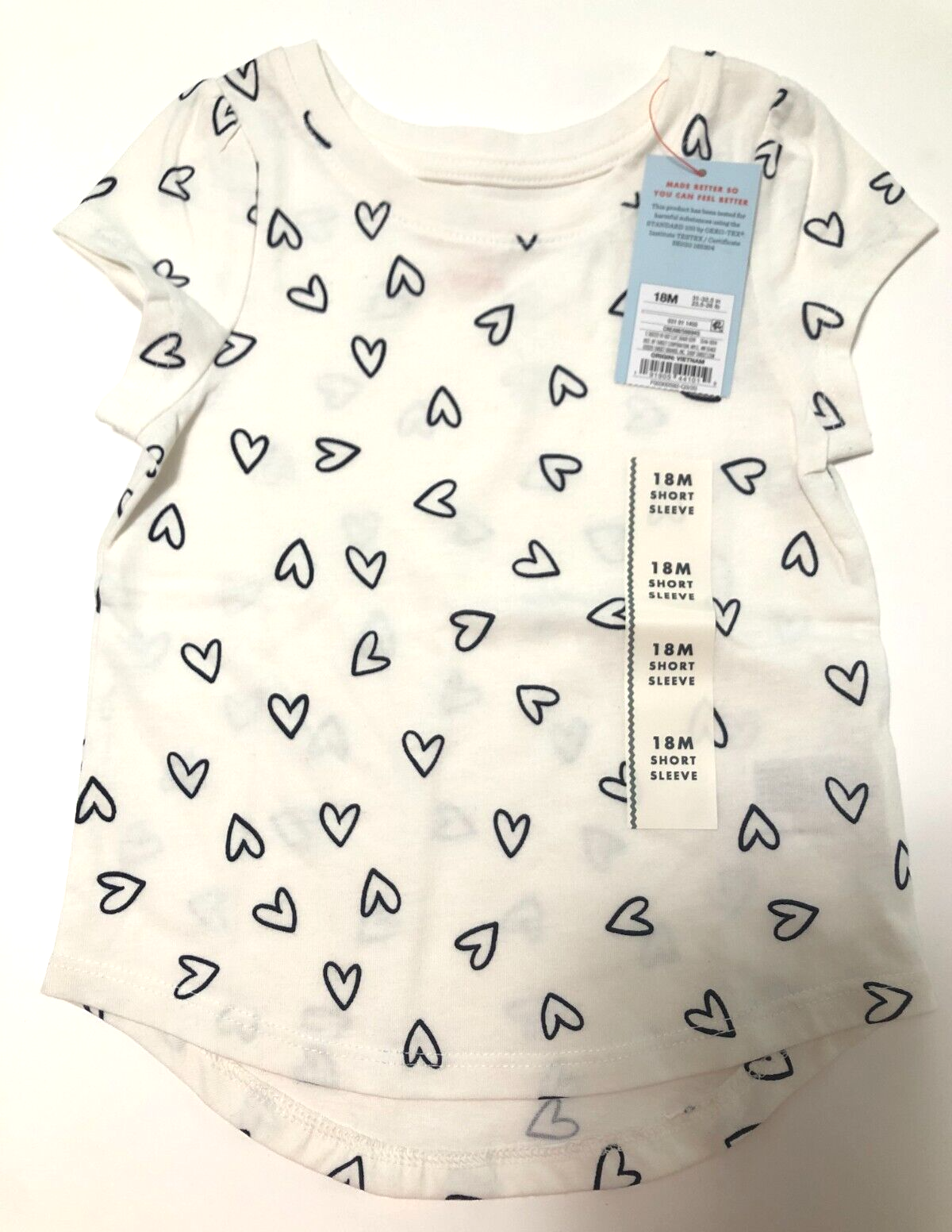 Primary image for Cat and Jack Girls Cream with Black Hearts Short Sleeve T-Shirt NWT Size: 18 MO